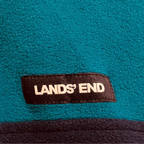 Lands' End Heritage Colorblock Navy Teal Snap Neck Pullover Fleece Top Size XL - Picture 3 of 7